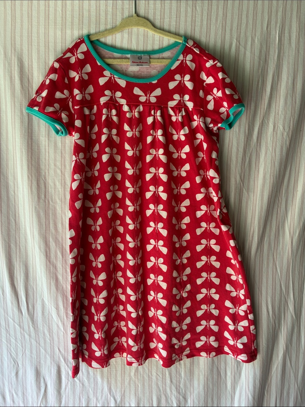 Hanna Andersson Red Butterfly dress with Teal Trim